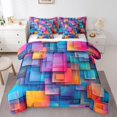 thumbnail image 1 of YST Color Blocks Hippie Comforter Set 3D Geometric Square Bedding Sets 7 Piece Full Abstract Texture Patchwork Bed In A Bag Modern Abstract Minimalism Art Quilt with Flat Fitted Sheet, 1 of 5