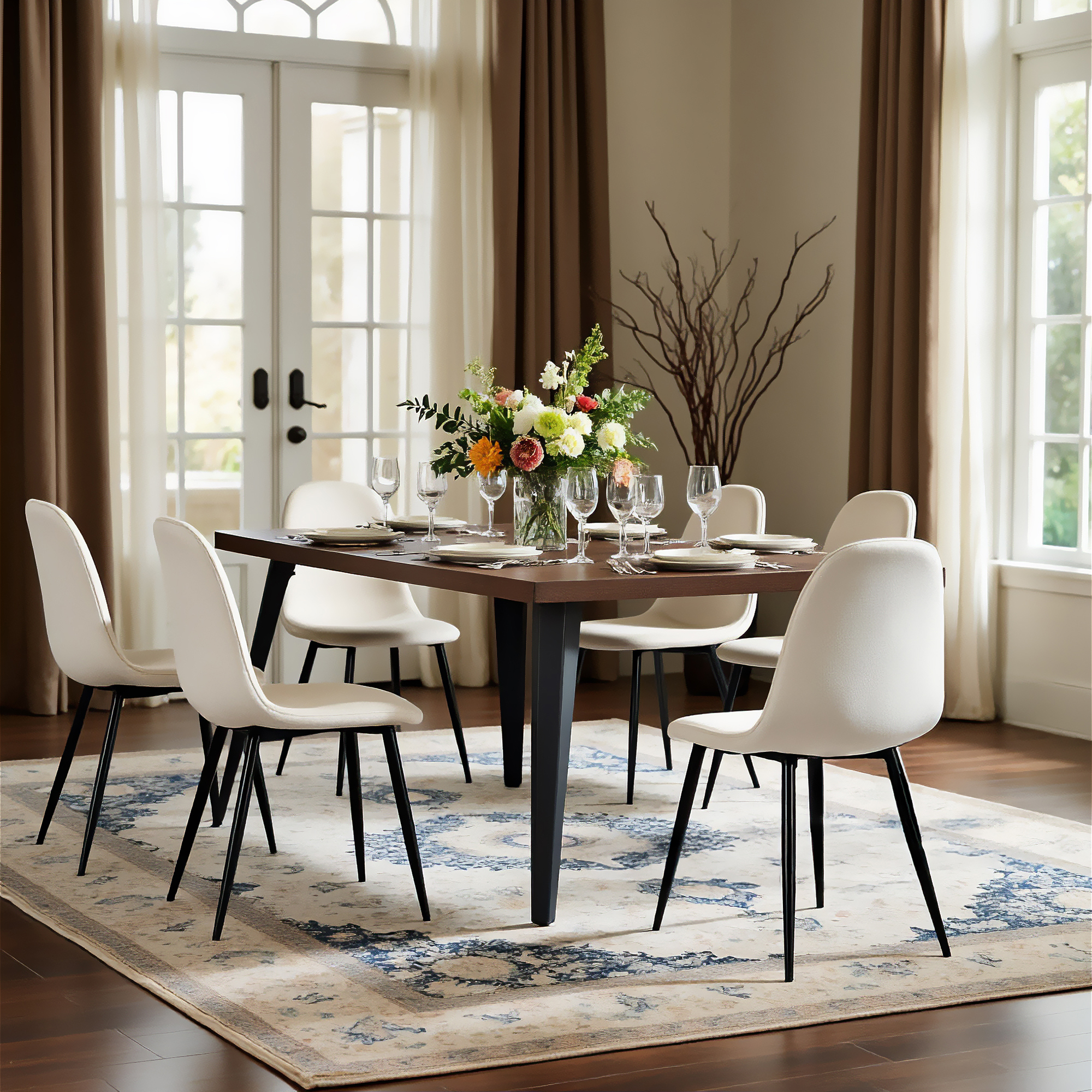 Homy Casa 63 inch Dining Set for 4, Large Table with Upholstered Chairs