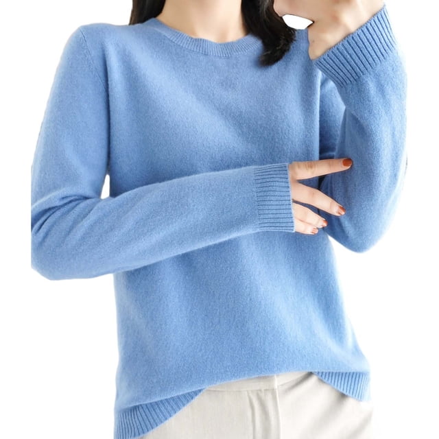 Duoif Chandails pour Femmes Chandails Légers Tendance pour Femmes Manches Longues Col Rond Léger Doux Tricoté Chandail Blouse Tricotée Chandails pour Femmes Hauts pour Femmes Bleu Ciel m