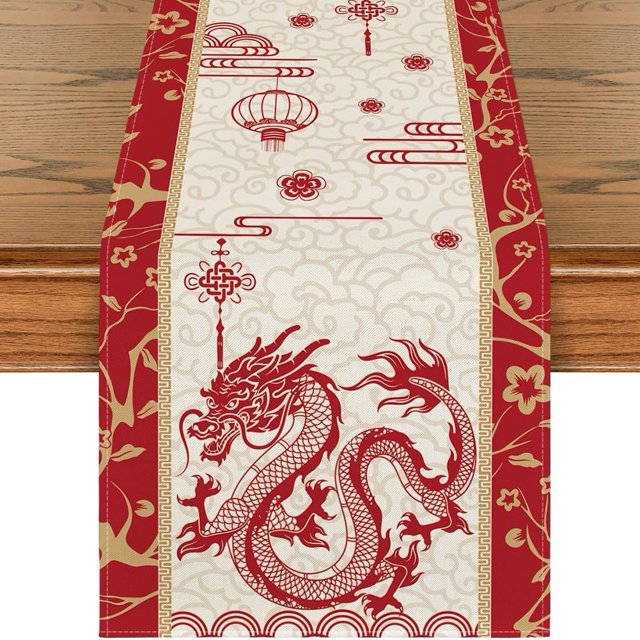 Celebrate New Year with Chinese Zodiac Dragon Table Runner 13x72 Inches