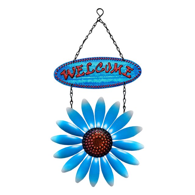 GROWTH TANK Hanging Flower Welcome Sign for Front Door Plaque Garden Holiday Decorative Blue