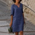 thumbnail image 4 of 2025 et Robe Décontractée en Lin à Manches Courtes pour Femmes Vacances Semi-Décontractée Robes Maxi Décontractées pour Femmes Robe Mini à Col en V Robe Décontractée pour Femmes Couleur Unie Femmes, 4 of 7