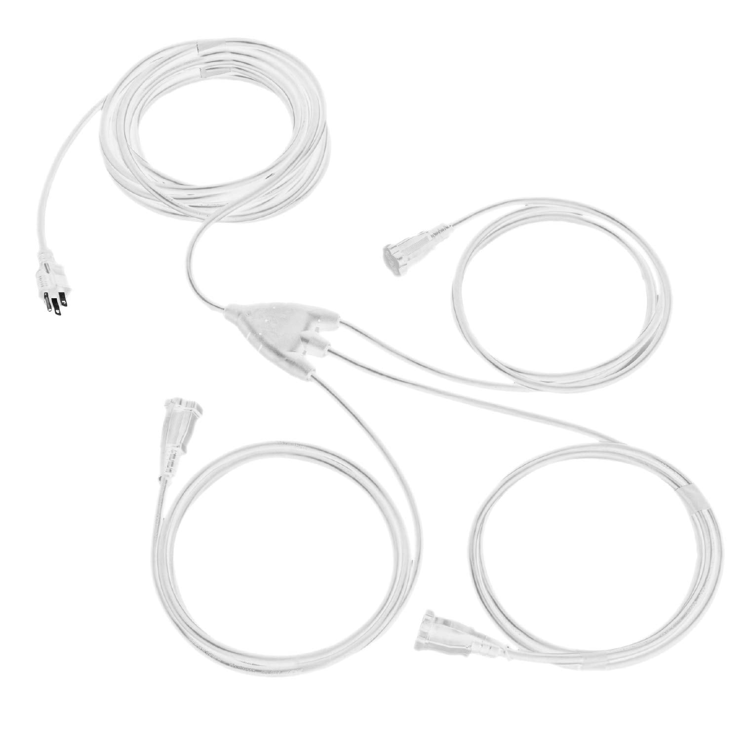 Iron Forge Cable White 1 to 3 Outdoor Extension Cord Splitter 28 Ft (40 Ft Total Length) - 16 Gauge Power Cord, 3 Prong, 3 Outlets 16/3 SJTW