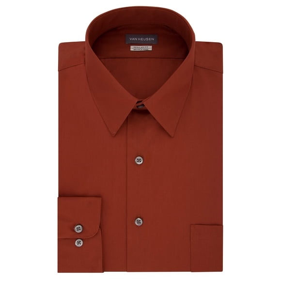 Van Heusen Men's Poplin Regular Fit Solid Point Collar Dress Shirt, Persimmon, 14.5" Neck 32"-33" Sleeve