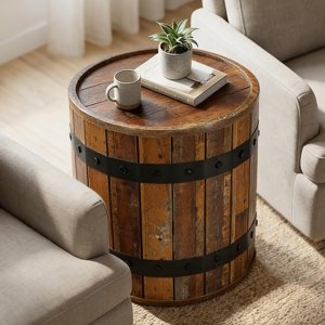 Tribesigns Barrel Side Table with Hidden Storage, 19.68" Round Rustic End Table with Removable Lid, Bedside Nightstand for Living Room (1PCS, Brown)