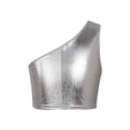 thumbnail image 1 of Haitryli Kids Girls One Shoulder Metallic Cropped Bra Top Shiny Stage Dance Performance Tanks Tops Silver 100-120, 1 of 6