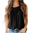 thumbnail image 2 of Qertyioot Femmes Été Casual Couleur Unie Col Rond Manches Tops Lâches Merci Chemisiers, 2 of 5