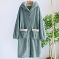 thumbnail image 2 of Meichang Women's Hood Robe Plush Fleece Long Sleeve Button Down Winter Bathrobe Soft Fuzzy Fluffy Cozy Knee Length Robe with Pockets, 2 of 10