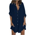 thumbnail image 1 of Timegard Chemises pour Femmes en Coton et Lin à Boutons, Col à Revers, Blouse à Manches 3/4, Hauts d'Automne avec Poches, 1 of 5