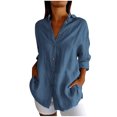 thumbnail image 1 of Timegard Plus Size Tops for Women Button down Shirts Long Sleeve Lapel V Neck Blouse Lightweight Tops, 1 of 6