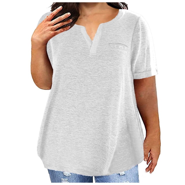 asjyhkr Plus Size Womens Summer Tops Short Sleeve T Shirts Loose Stretch Soft Comfy Tees Solid Basic Blouses