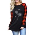thumbnail image 1 of Mode Décontractée pour Femmes O Col Cou Coutures Imprimées à Manches Longues T-Shirt Top Chemisier, 1 of 3