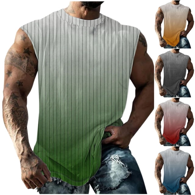 Hot6sl Économies d'Été Liquidation Débardeur Col Rond, Hommes Mode Décontractée Impression Chandail Col Rond Sport Débardeur Sans Manches, Hommes Blouse Polyester/Vert, P
