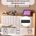 thumbnail image 4 of Bingirl Beige Queen-Size Floating Bed Frame with LED Lights and Charging Station, Upholstered Platform Bed, No Box Spring Needed, Noise-Free, 4 of 7