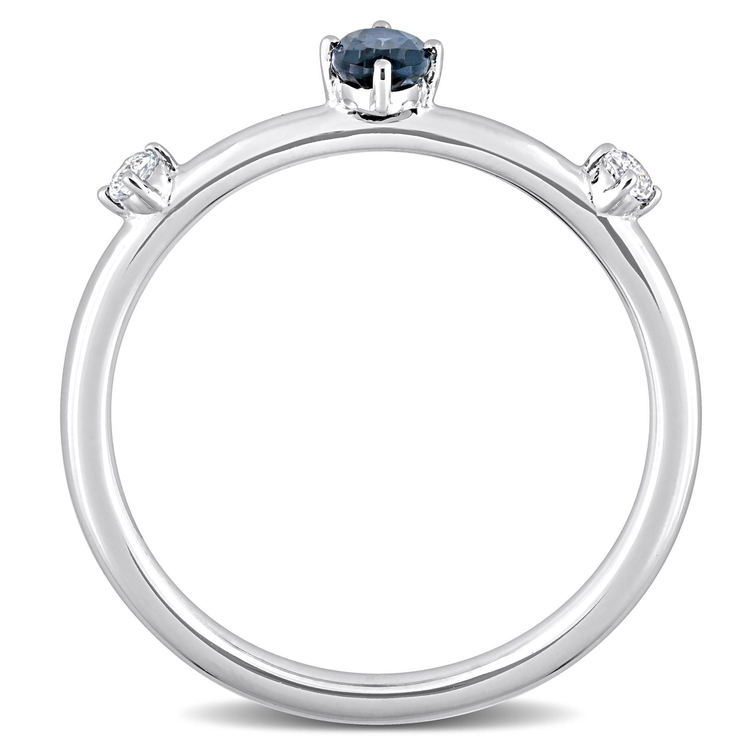 Bague ovale à 3-pierres Miabella avec 3/8 Carat PBT de topaze bleue et blanche en or blanc 10k