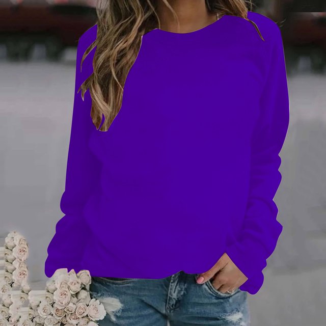 Meichang Womens Sweatshirt Long Sleeve Crew Neck Comzy Pullover Basic Solid Color Sweatshirts 2024 Fall Lightweight Sweat Shirts