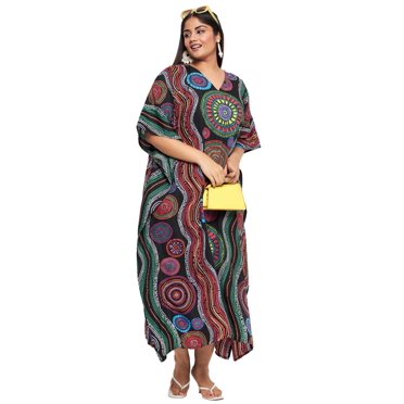 Oussum Black Mandana Plus Size Polyester Long Kaftan Dresses for Women