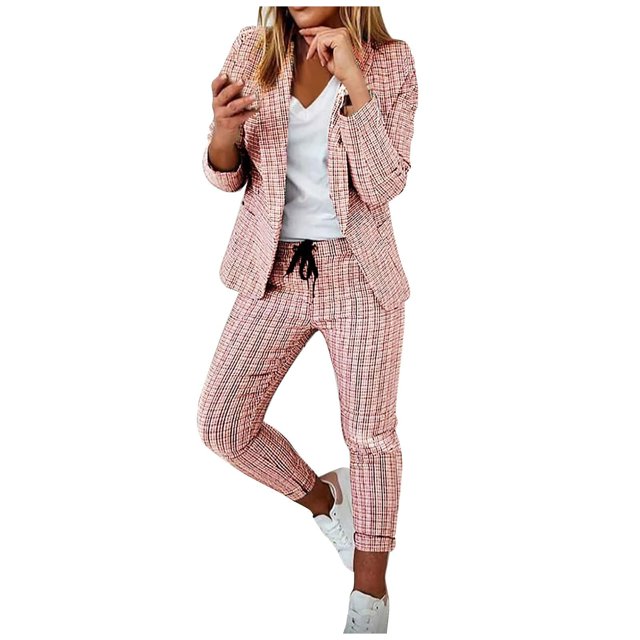 Womens Business Work Suit Set Long Sleeve Open Front Blazer with Slim Fit Suit Pants Basic Work Office Formal Suit Sets