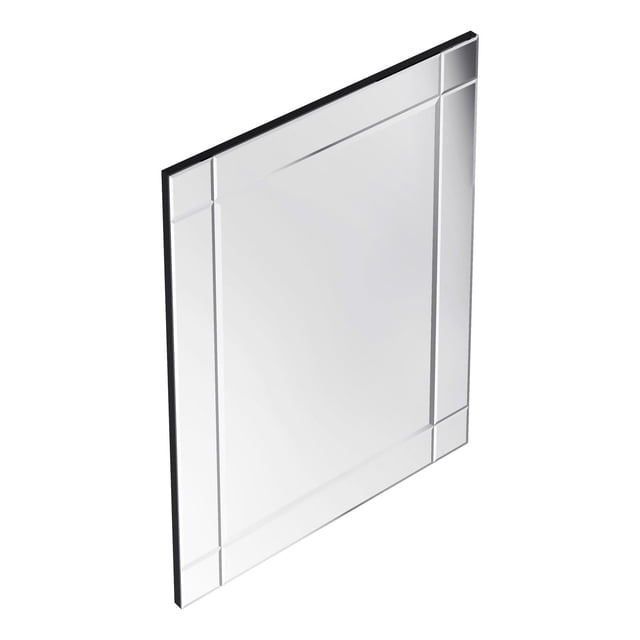 A&E Bath and Shower Raie 30x40 decorative mirror with a modern all-glass design featuring a clear reflective surface and subtle geometric border, ideal as a wall mirror for bathroom or hallway decor.