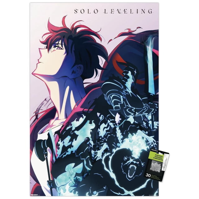 Solo Leveling : Saison 2 - Affiche Murale d'Art Teaser Mettant en Vedette un Personnage d'Anime aux Cheveux Sombres et Hérissés Regardant vers le Haut, Entouré de Figurines Ombrées Bleu et Noir Lumineux Incluant un Ours Rugissant et des Guerriers Blindés, Imprimée sur Papier d'Affiche Lustré, 22,375 par 34 Pouces, Convient à l'Art Mural et à la Déco de Chambre.