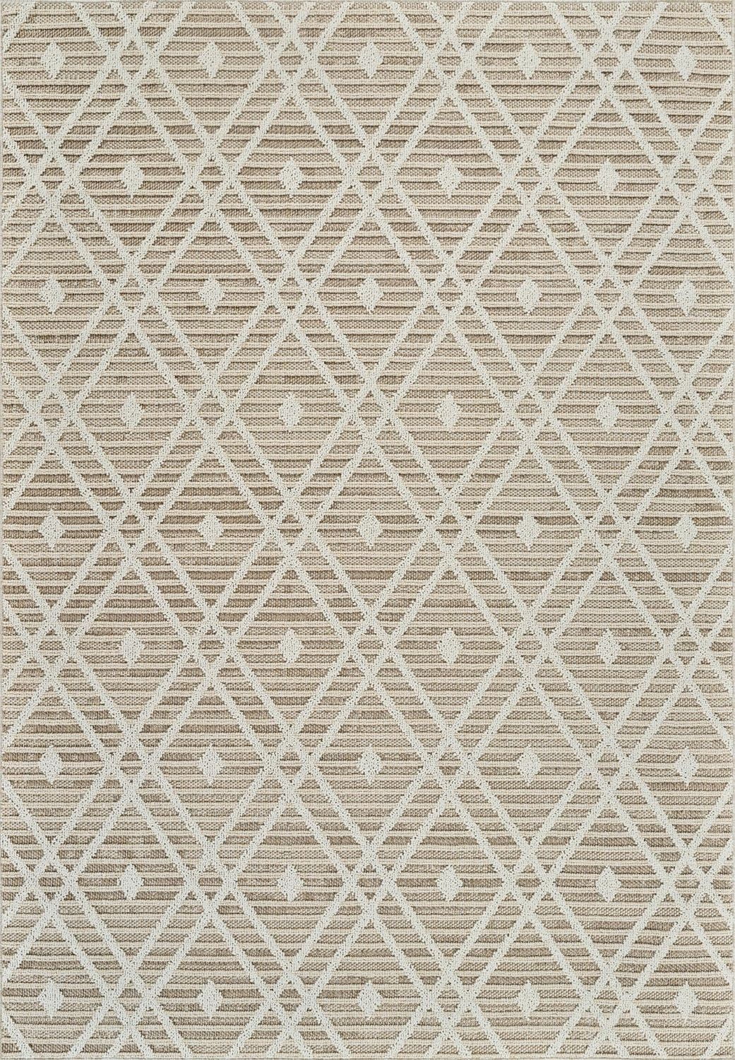 Rug Branch Hogar Abstract Indoor Outdoor Area Rug, Brown Cream, Modern - Living Room, Bedroom, Dining Room, and Kitchen
