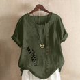 thumbnail image 2 of QATAINLAV T-Shirts à Manches Courtes pour Femmes Mode T-Shirts à Imprimé Papillon Hauts Décontractés Coupe Ample Col Rond Blouse en Lin Tenues d'Été de Plage Rentrée des Classes Ventes Prime Vert Armée G, 2 of 5