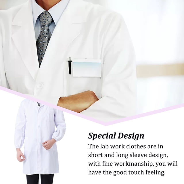 Laboratory Coat Buttons Multi Pocket Short Sleeve Pet Shop School Factory Work Clothes Internship Section Beautician Use Long Sleeve M