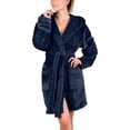 thumbnail image 2 of LSLJS Women Soft Solid Color Long Sleeve V-Neck Winter Sashes Pokets Fleece Faux Velvet Sleepwear Dress Nightgowns, Womens Robe, 2 of 7