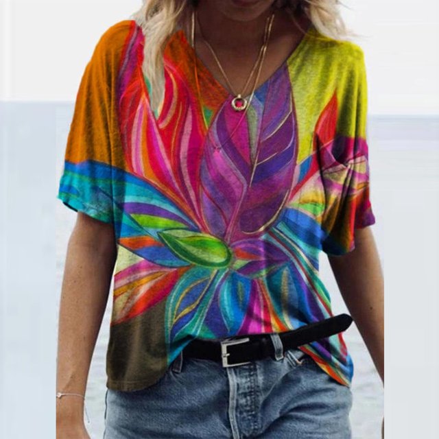 SMihono Hauts pour Femmes Été Chic Décontracté Mode T-Shirt d'Été pour Femmes Imprimé à Manches Courtes Col Rond T-Shirt Décontracté Hauts Tee Grande Taille T-Shirt