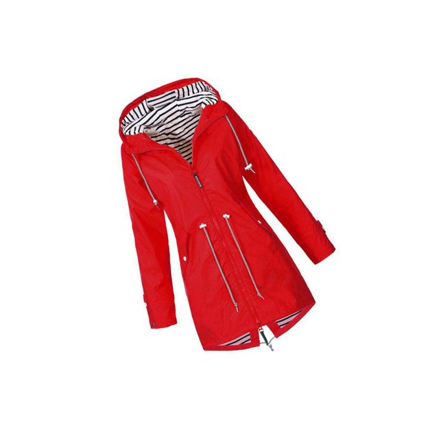 Veste à Capuche Douce pour Femme Imperméable Manteau de Pluie Extérieur avec Capuche Rouge S