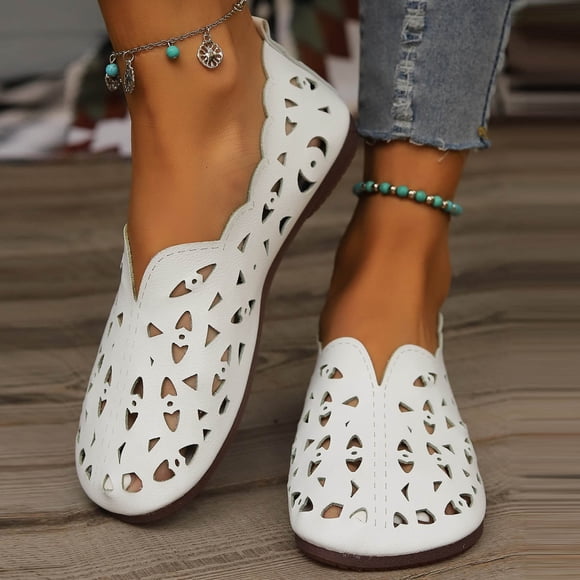 Pisexur Ballerines Florales pour Femmes pour Femmes Noir Beige à Enfiler Fleurs Cuir PU Bout Rond Chaussures Habillées