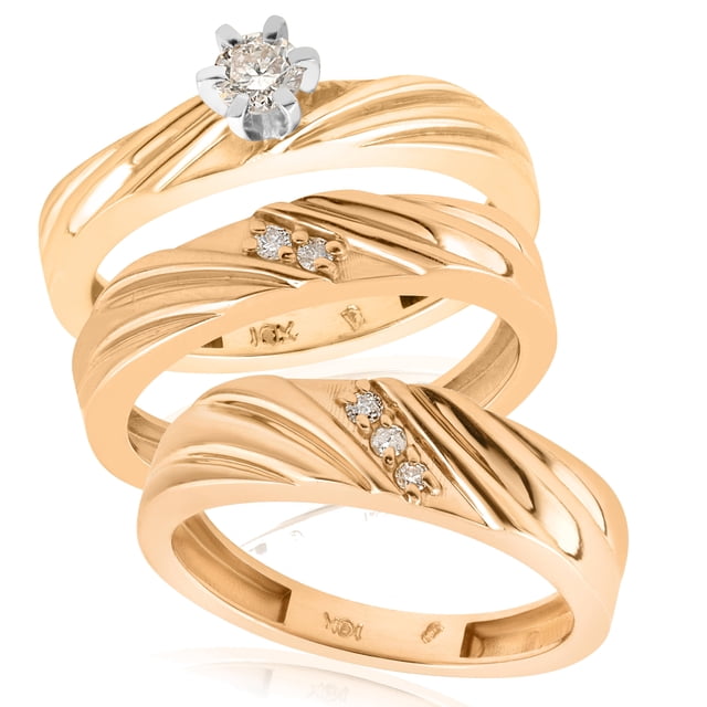 Ensemble de Bagues de Fiançailles et de Mariage Assorties en Or Nouveau