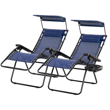 Outsunny Chaise Longue Pliable 2 Pcs avec Auvent Pare-Soleil, Bleu