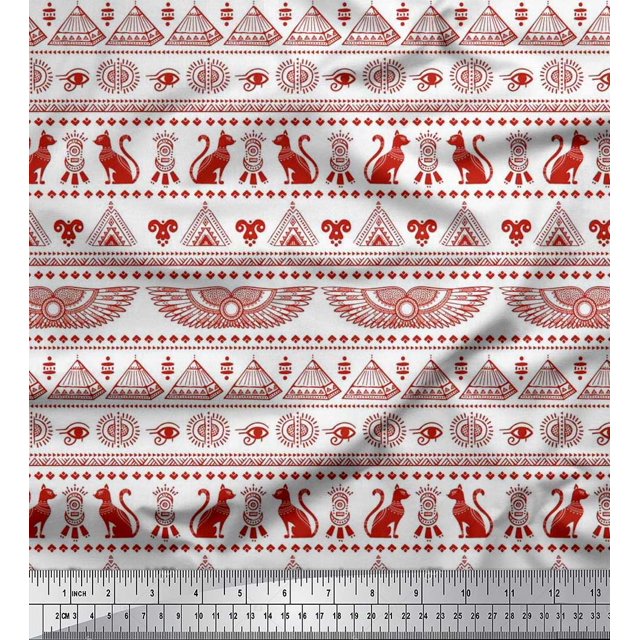 Soimoi Toile de Popeline de Coton Chat, Pyramides & Ailes Tissu Imprimé Égyptien 1 Yard 42 Inch Wide