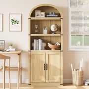 Kojooin Arched Bookcase with Doors 5 Shelf Bookshelf Tall Bookcase Farmhouse Display Storage Rack Wooden Bookshelves for Home Office, Living Room