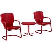 Crosley Furniture Ridgeland 3Pc 22"Round Metal Patio Conversation Set in Red