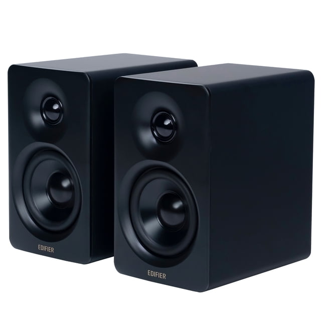Edifier Haut-Parleurs de Bibliothèque, Haut-Parleurs de Bureau RM 66W, Audio Haute Résolution et Haut-Parleurs d'Ordinateur Sans Fil Haute Résolution, M60. une Paire de Haut-Parleurs Noirs Compacts au design Épuré et Moderne avec des tweeters en Dôme de Soie de 1 Po et des Haut-Parleurs Mi-Bas de 3 Po. Ces Haut-Parleurs Offrent une Sortie RM 66W et Sont Certifiés Audio Haute Résolution, Offrant un Son de Qualité Studio. Équipé de Bluetooth V5.3, USB-C et de ports AUX
