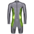 thumbnail image 3 of iefiel Men's Rash Guard Long Sleeve Swimsuit Stretchy Front Zipper One Piece Bathing Suit Surfing Grey S, 3 of 5