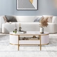 thumbnail image 1 of AKDSteel Table Basse Ovale Moderne et Luxueuse avec Rangement, 47,24 Pouces Design Cannelé et Dessus en Faux Marbre, Profil Courbé avec Pattes en Métal Doré, Table Centrale Blanche pour Salon, 1 of 7