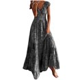 thumbnail image 2 of SMihono Robes d'Été Bohémiennes Femmes Grande Taille Mode Femmes Chiffon Été Décontracté Imprimé Col en V Manches Courtes Robe Longue, 2 of 7