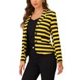 thumbnail image 4 of INSPIRE CHIC Blazer à Rayures pour Femme à Revers Cranté, Manches Longues, Boutonné, TP Jaune Noir, 4 of 6