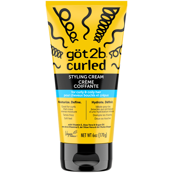 Crème coiffante göt2b curled, 170 g, pour boucles de type 3 et 4, cheveux frisés et bouclés, idéal pour les boucles nécessitant une hydratation intense, dompte les frisottis, sensation douce