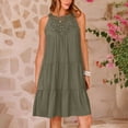 thumbnail image 2 of Penkiiy Robe d'Été Sans Manches pour Femmes, Dos Nu, Décontractée, Ligne A, à Volants, Robe de Plage, Vacances, Mini Robe, Vert Armée, 2 of 9