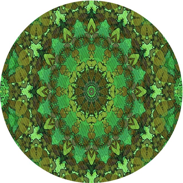 Ahgly Company Machine Washable Indoor Round Transitional Dark Forest Green Area Rugs, 6' Round