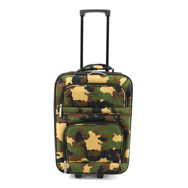 Jetstream Nano JR Valise Cabine Souple à Motif camouflage avec Poignée Télescopique Rétractable, Deux Roues en Ligne, Doubles Poches avant Zippées et Poignée Supérieure de Transport, Convient aux Voyages Compacts et aux Escapades de Fin de Semaine.
