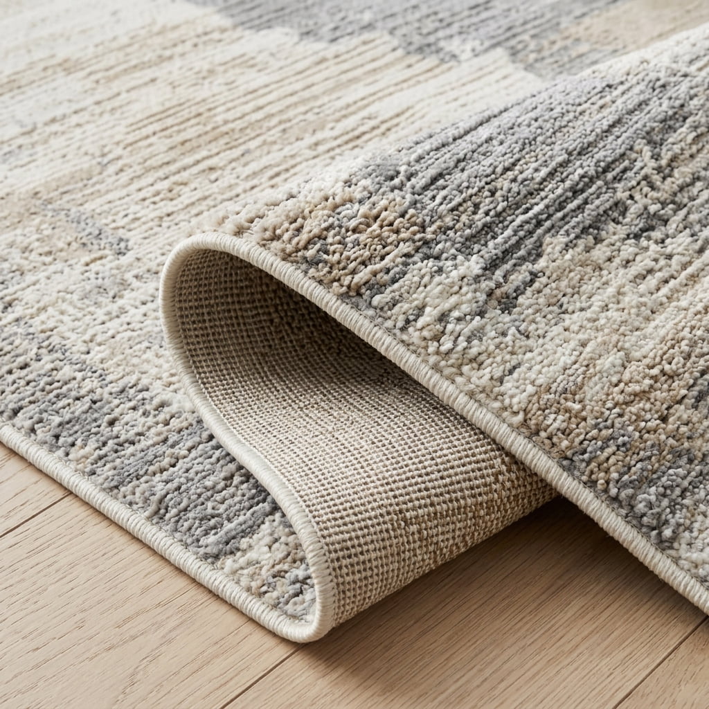 Tapis d'interieur abstrait Rug Branch Nomad, gris creme, moderne - Salon, chambre, salle a manger et cuisine