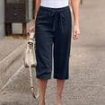 thumbnail image 1 of TIMIFIS Women's Straight Pants Elastic Waist Casual Drawstring Wide Leg Pants Lightweight Capris Solid Pants with Pockets - Spring/Summer, 1 of 6