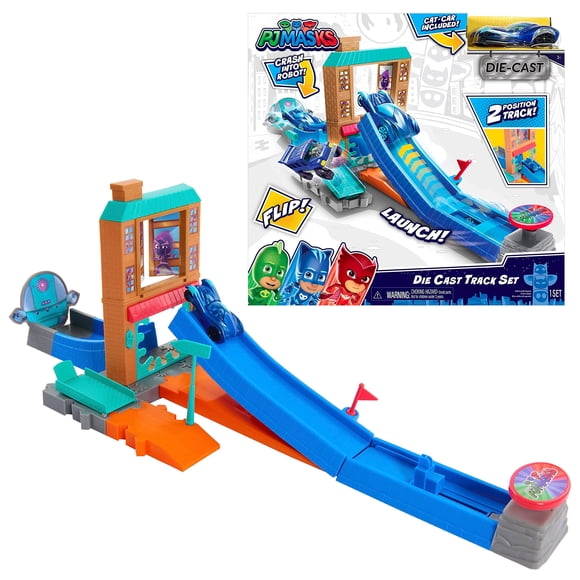 PJ Masks Die Cast Playset for 1:43 Scale Vehicles Includes 1 Track Set and 1 Cat-Car