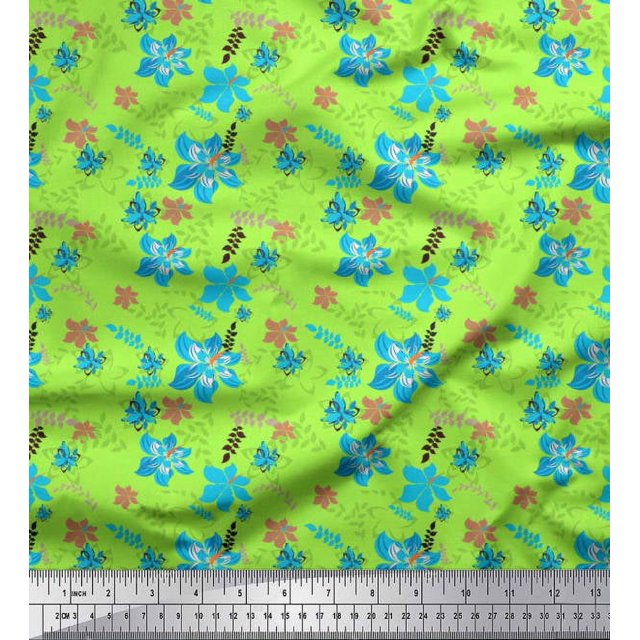 Soimoi polyester Crepe Fabric Leaves & Floral Print Fabric by Yard 42 Inch Wide
