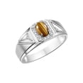 thumbnail image 4 of RYLOS Men's Rings 14K White Gold Classic 7X5MM Oval Gemstone & Diamond Ring Tiger Eye November Birthstone Rings For Men Size 8, 4 of 7